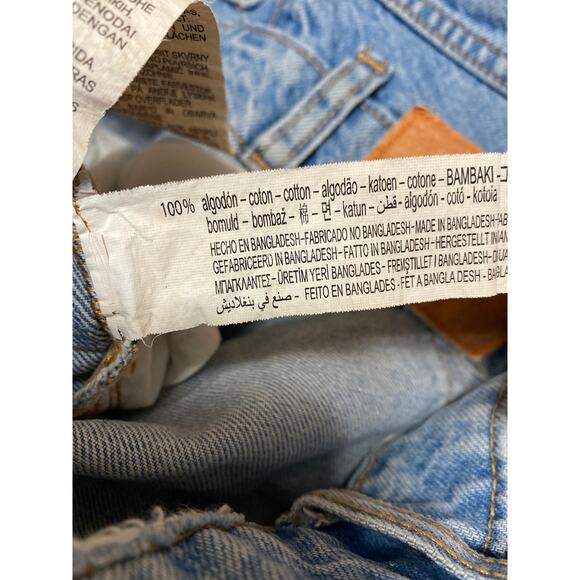 Zara Women's Blue High Waisted Bermuda Wide Leg Baggy Denim Jean Shorts Size 14 - Picture 5 of 5